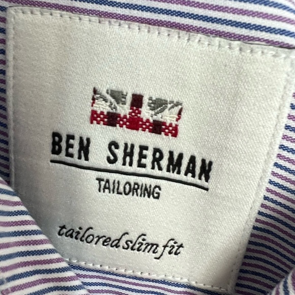 Ben Sherman Tailored Tailored Slim Fit Shirt Mens 15.5 34/35 Purple Striped - Picture 3 of 4
